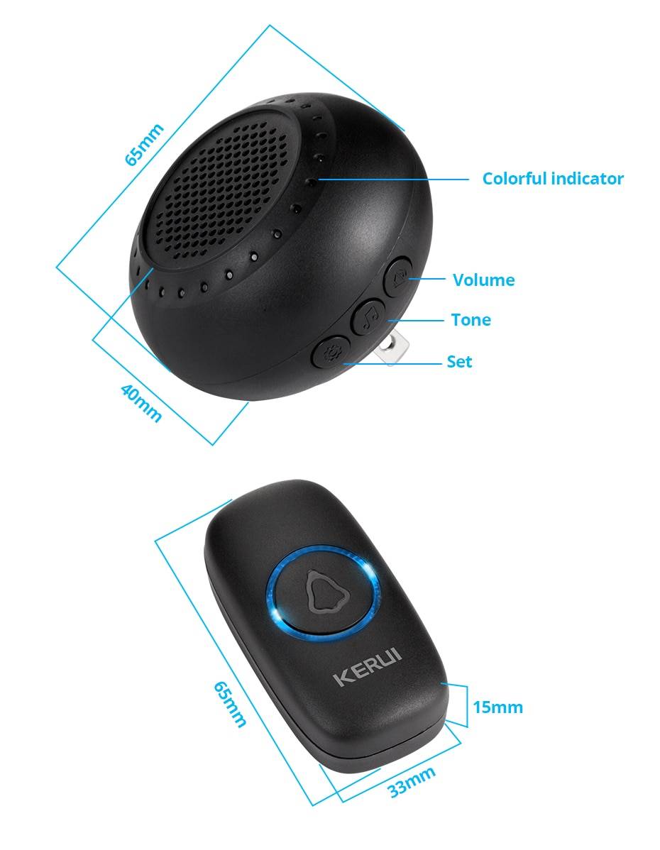 Colorful LED Wireless Doorbell Kit with Touch Button